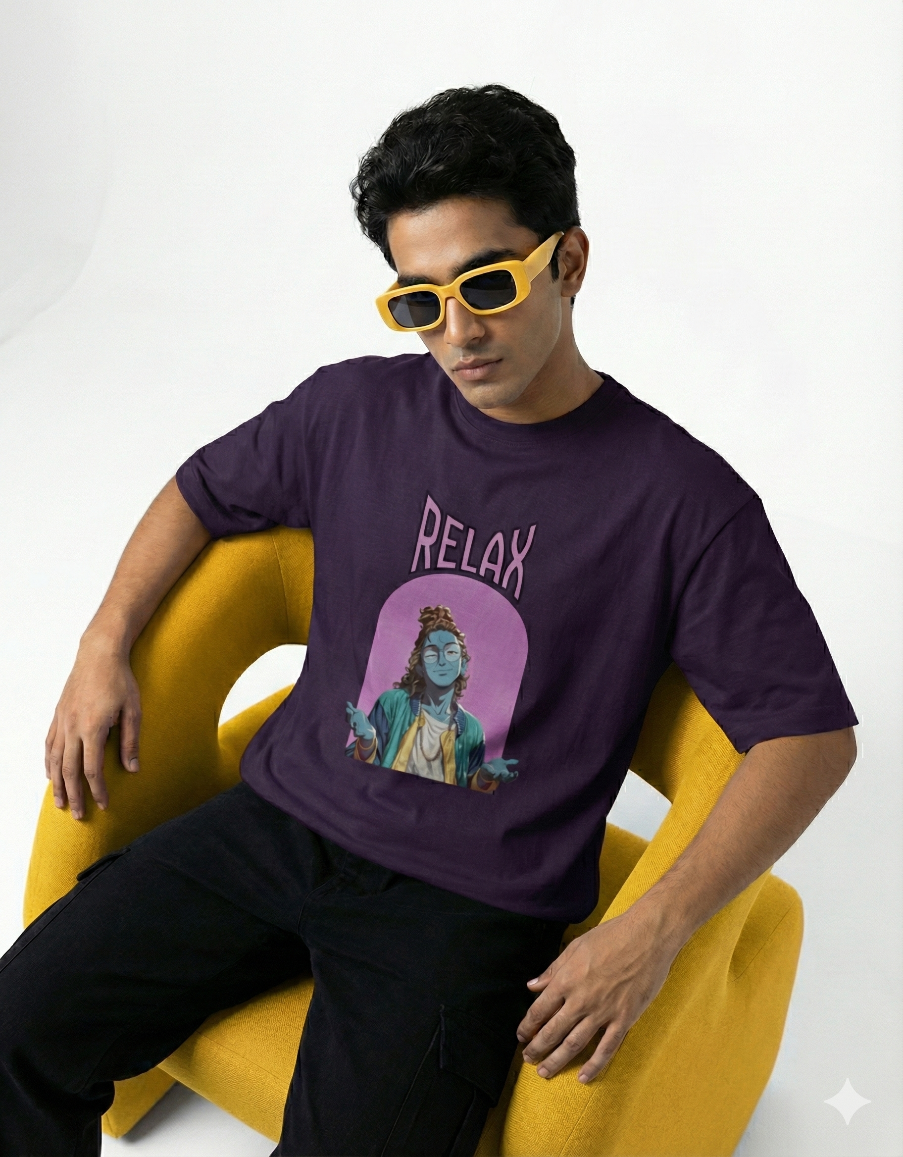Krishna Relax Unisex Classic Crew T-Shirt | Chill Divine Vibes Tee | Hindu God Casual Streetwear Shirt
