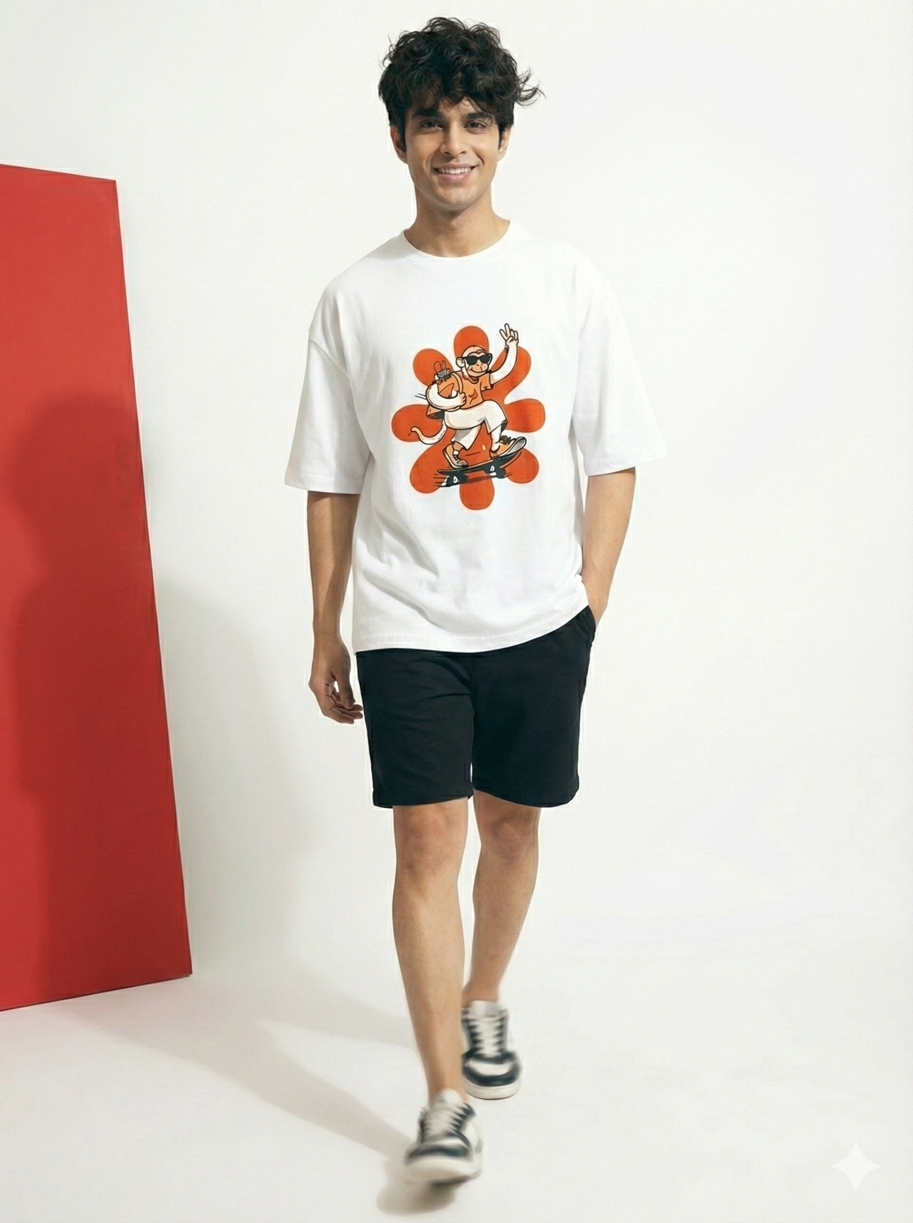 Monkey Skateboard Unisex AOP Oversized T-Shirt | Funky Skater Monkey Graphic Tee | Street Culture Animal Print Shirt