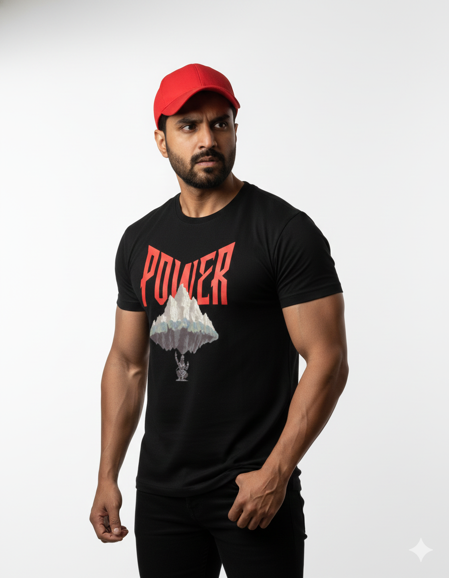 Krishna Power Govardhan Lift T-Shirt | Baby Krishna Mountain Strength Tee | Hindu God Gym Motivation Shirt| Unisex Standard Crew T-Shirt