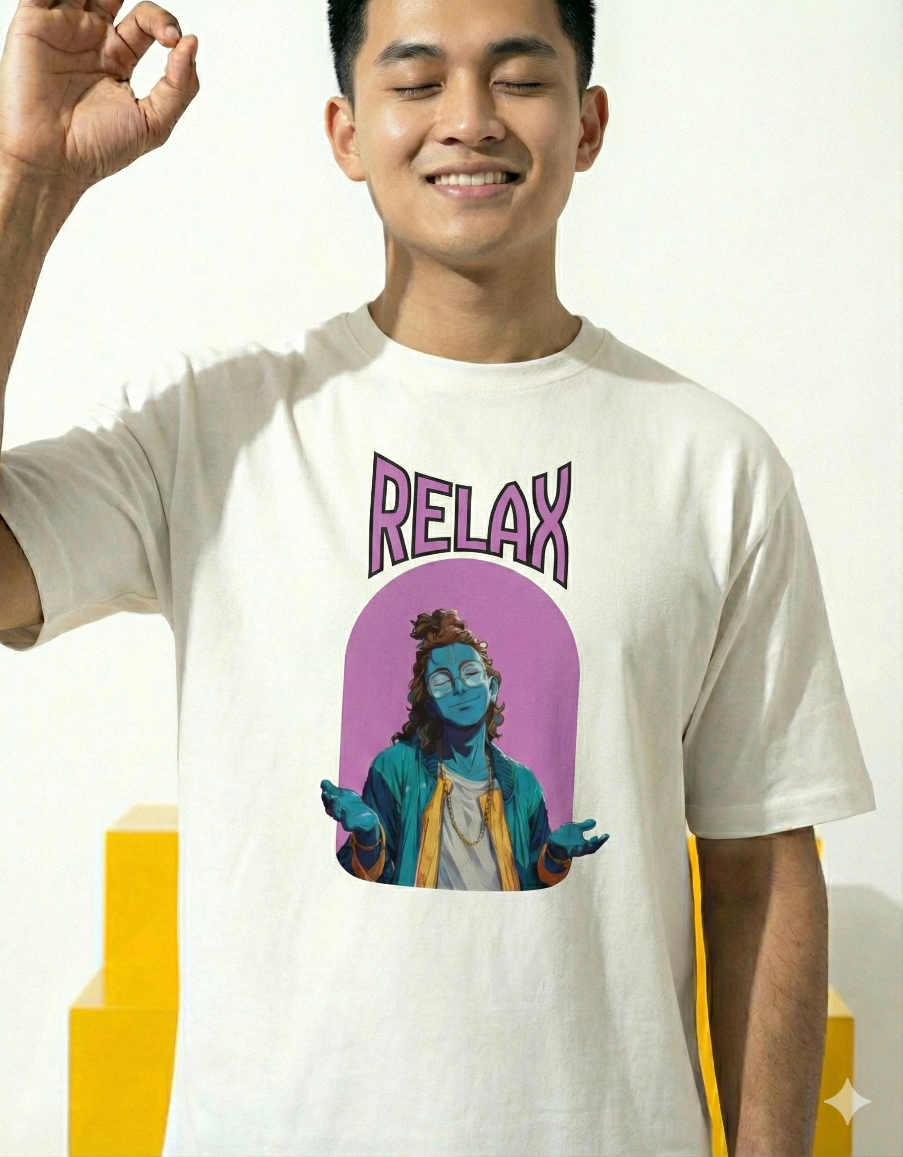 Krishna Relax Unisex Classic Crew T-Shirt | Chill Divine Vibes Tee | Hindu God Casual Streetwear Shirt