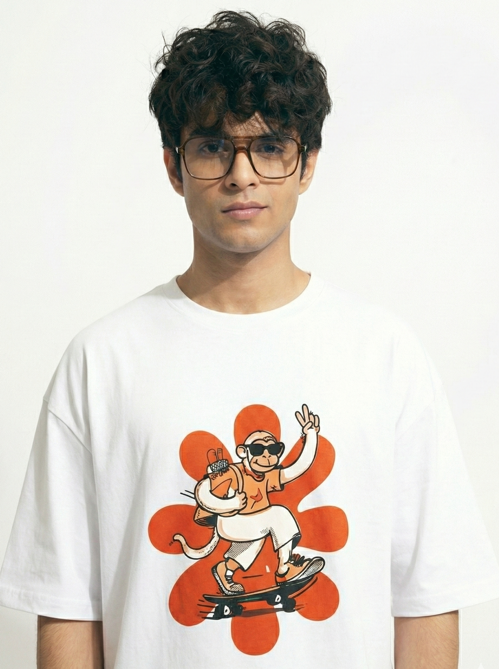 Monkey Skateboard Unisex AOP Oversized T-Shirt | Funky Skater Monkey Graphic Tee | Street Culture Animal Print Shirt