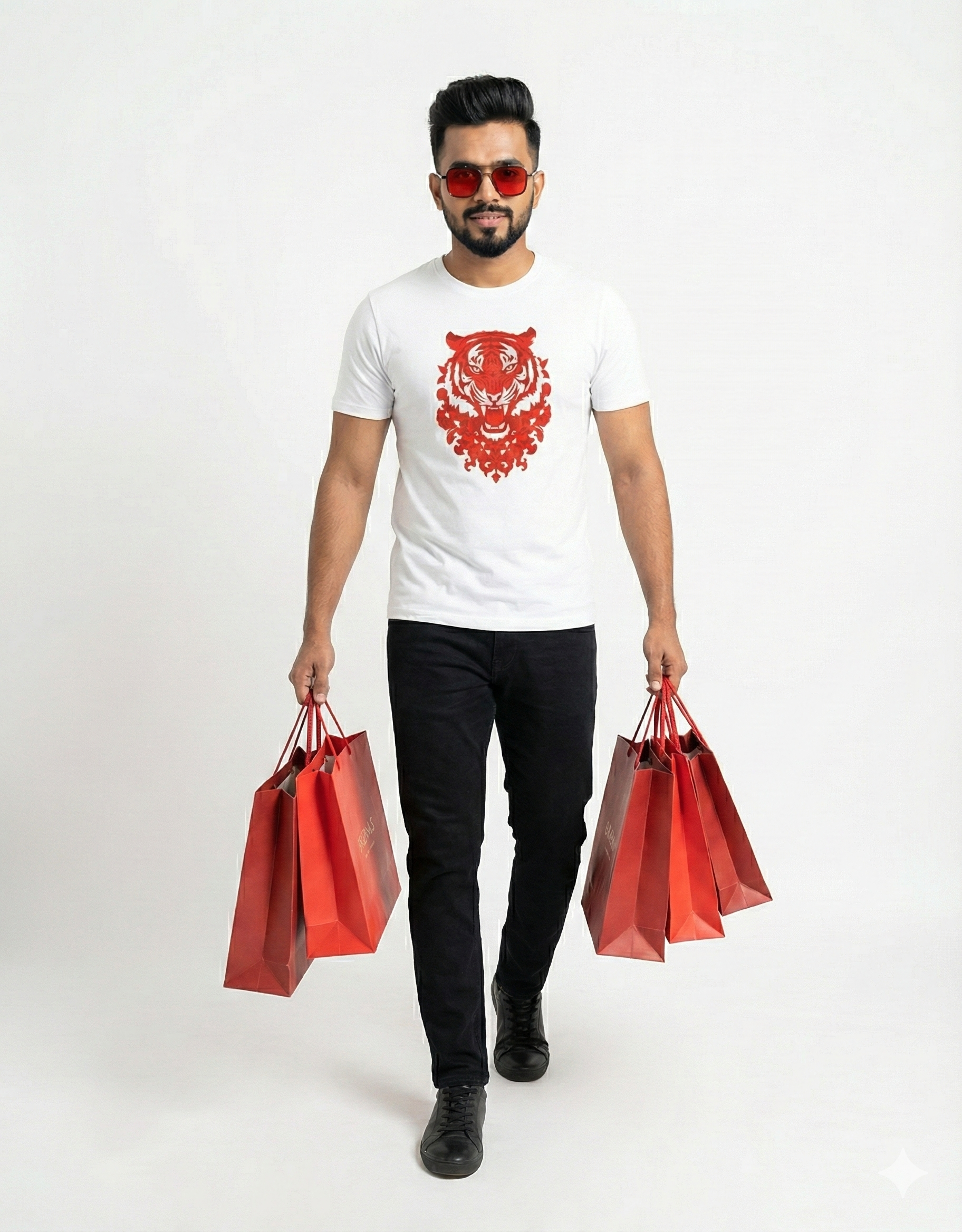 Red Tiger Geometric T-Shirt | Bold Editorial Style Tiger Tee | Abstract Wildlife Graphic Shirt|Unisex Classic Crew T-Shirt