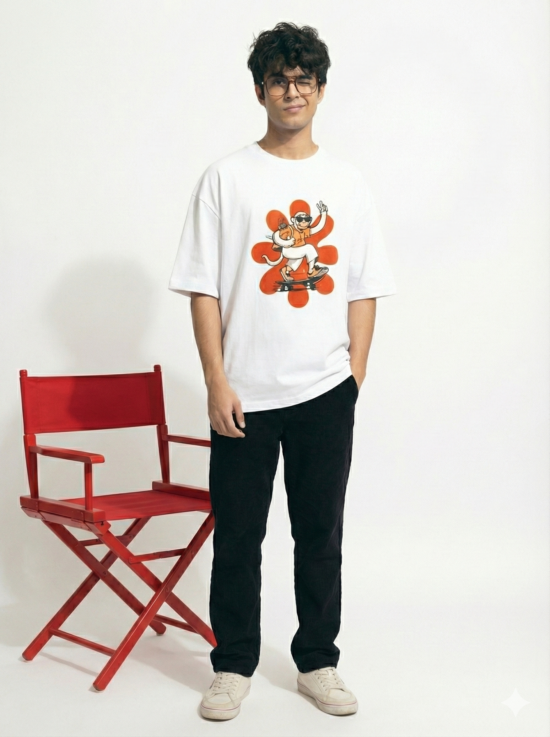 Monkey Skateboard Unisex AOP Oversized T-Shirt | Funky Skater Monkey Graphic Tee | Street Culture Animal Print Shirt