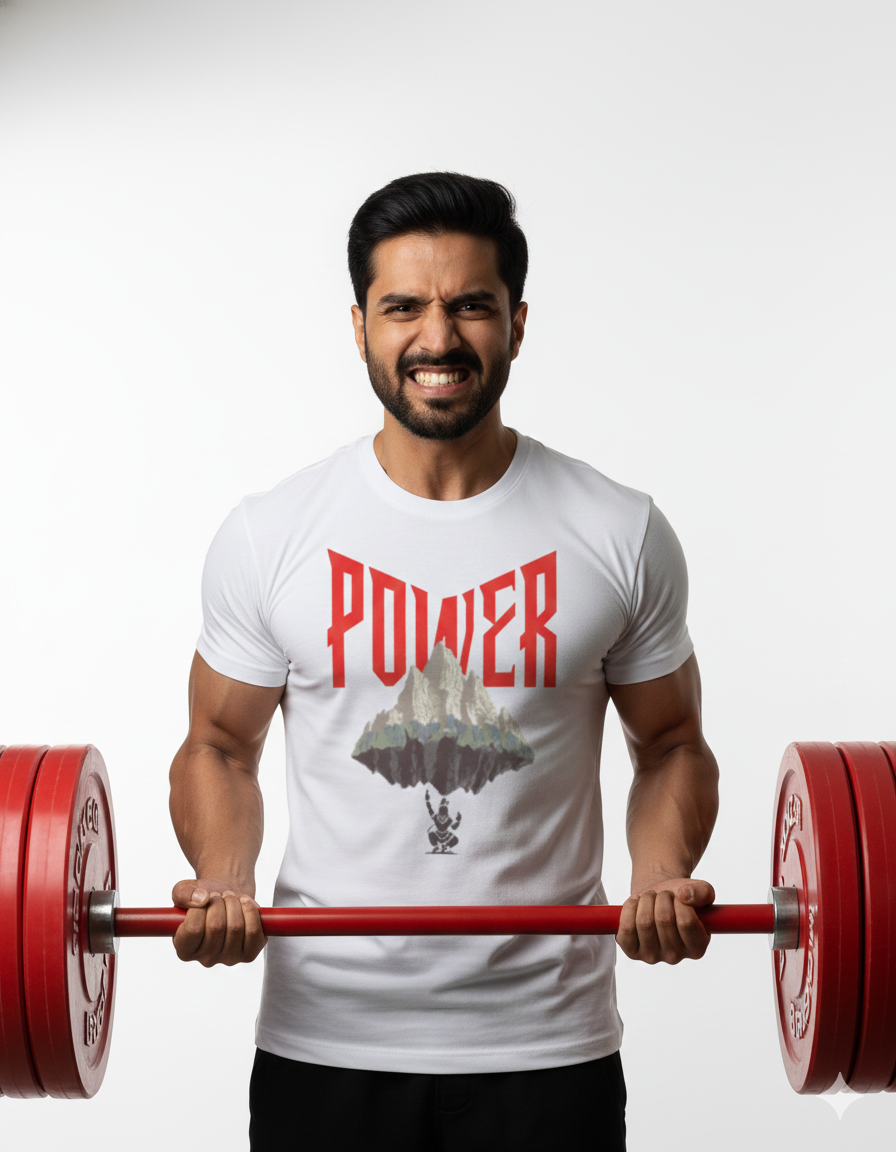 Krishna Power Govardhan Lift T-Shirt | Baby Krishna Mountain Strength Tee | Hindu God Gym Motivation Shirt| Unisex Standard Crew T-Shirt