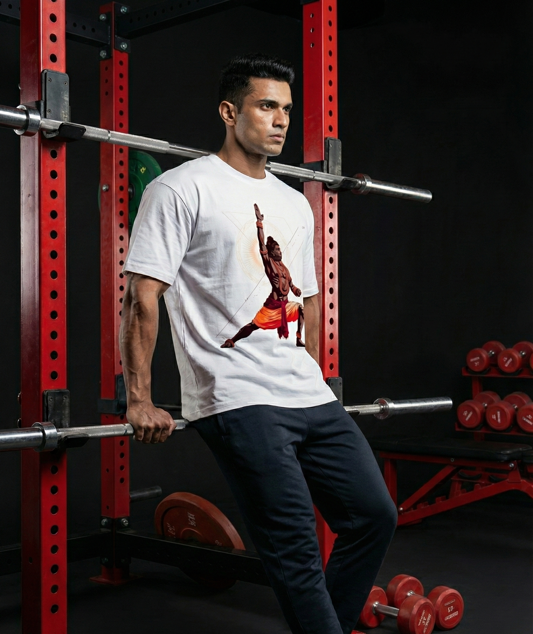 Hanuman Warrior Pose Unisex Classic Crew T-Shirt| Gym Motivation Hanuman Tee | Hindu God Workout Fitness Shirt