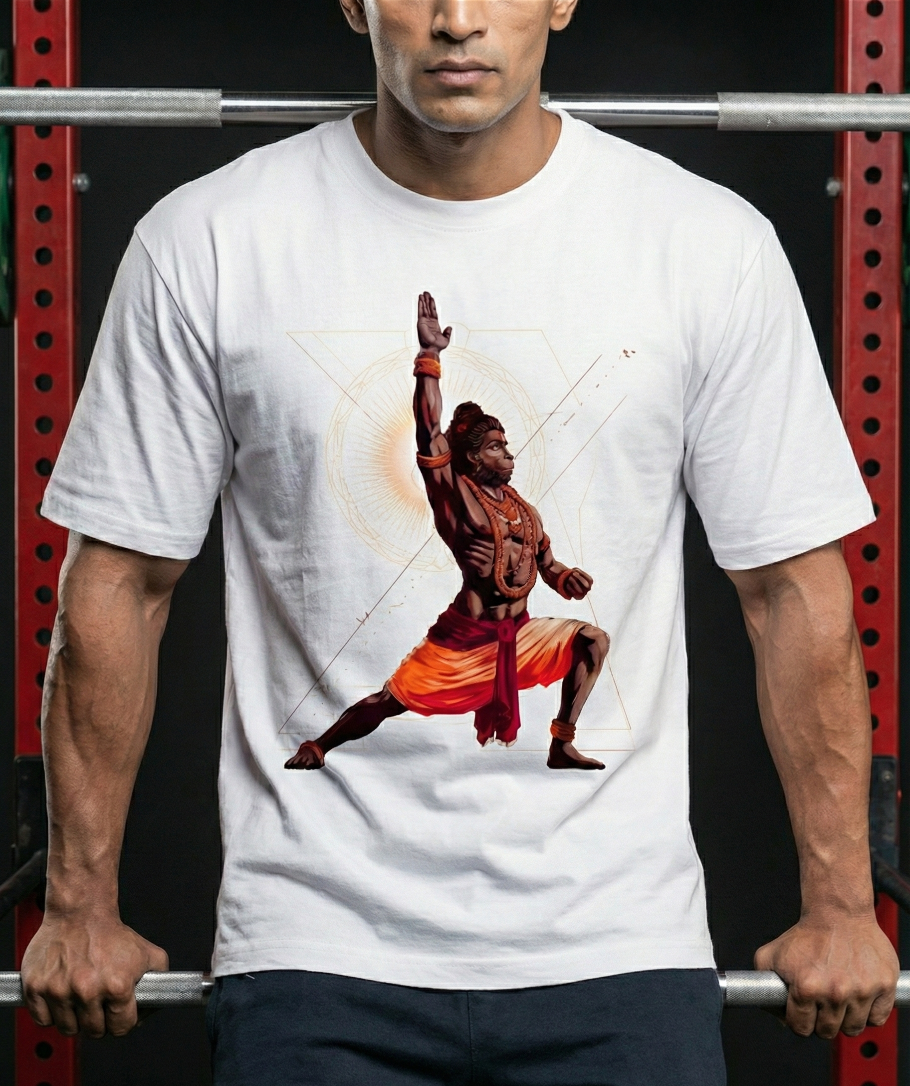 Hanuman Warrior Pose Unisex Classic Crew T-Shirt| Gym Motivation Hanuman Tee | Hindu God Workout Fitness Shirt