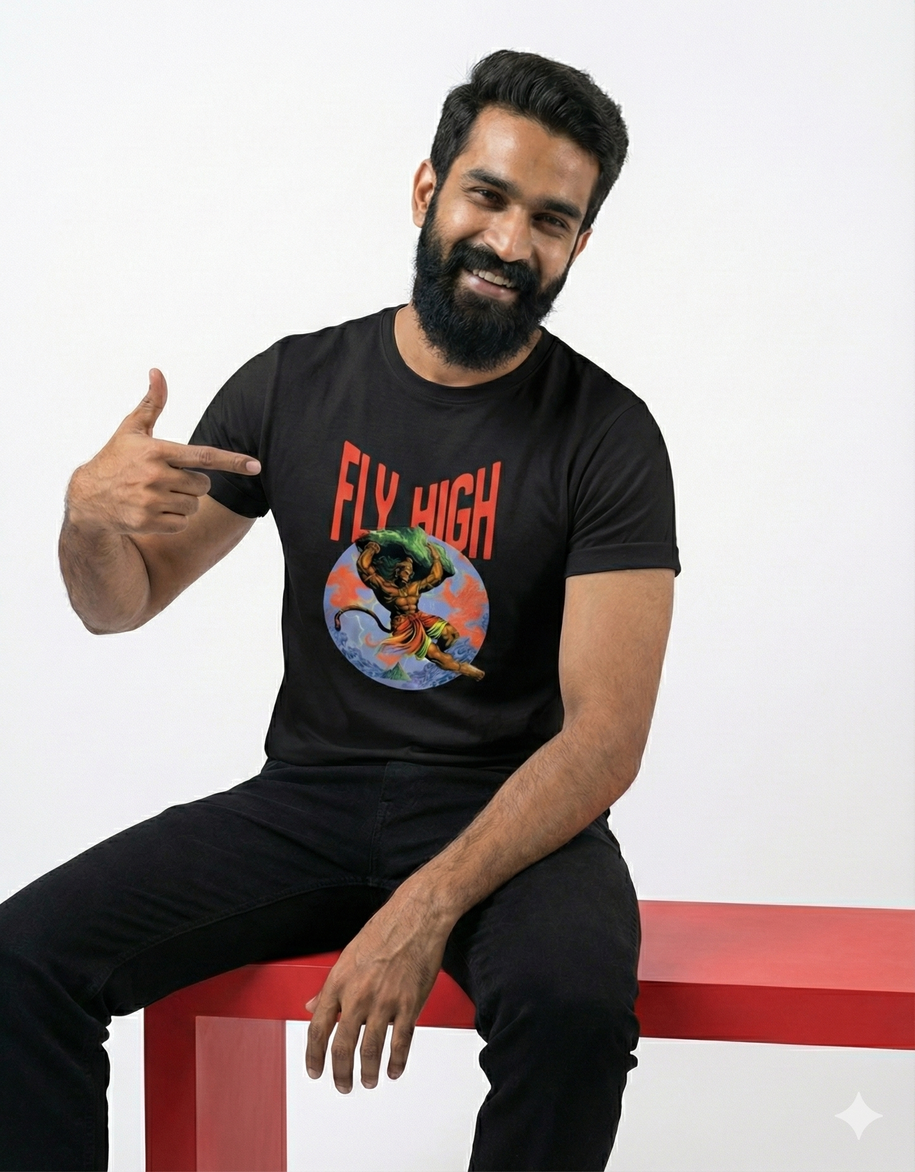Hanuman Sanjeevani Mountain T-Shirt | Move Mountains Motivational Tee | Hindu God Flying Warrior Shirt | Unstoppable Graphic Streetwear| Unisex Supima T-Shirt
