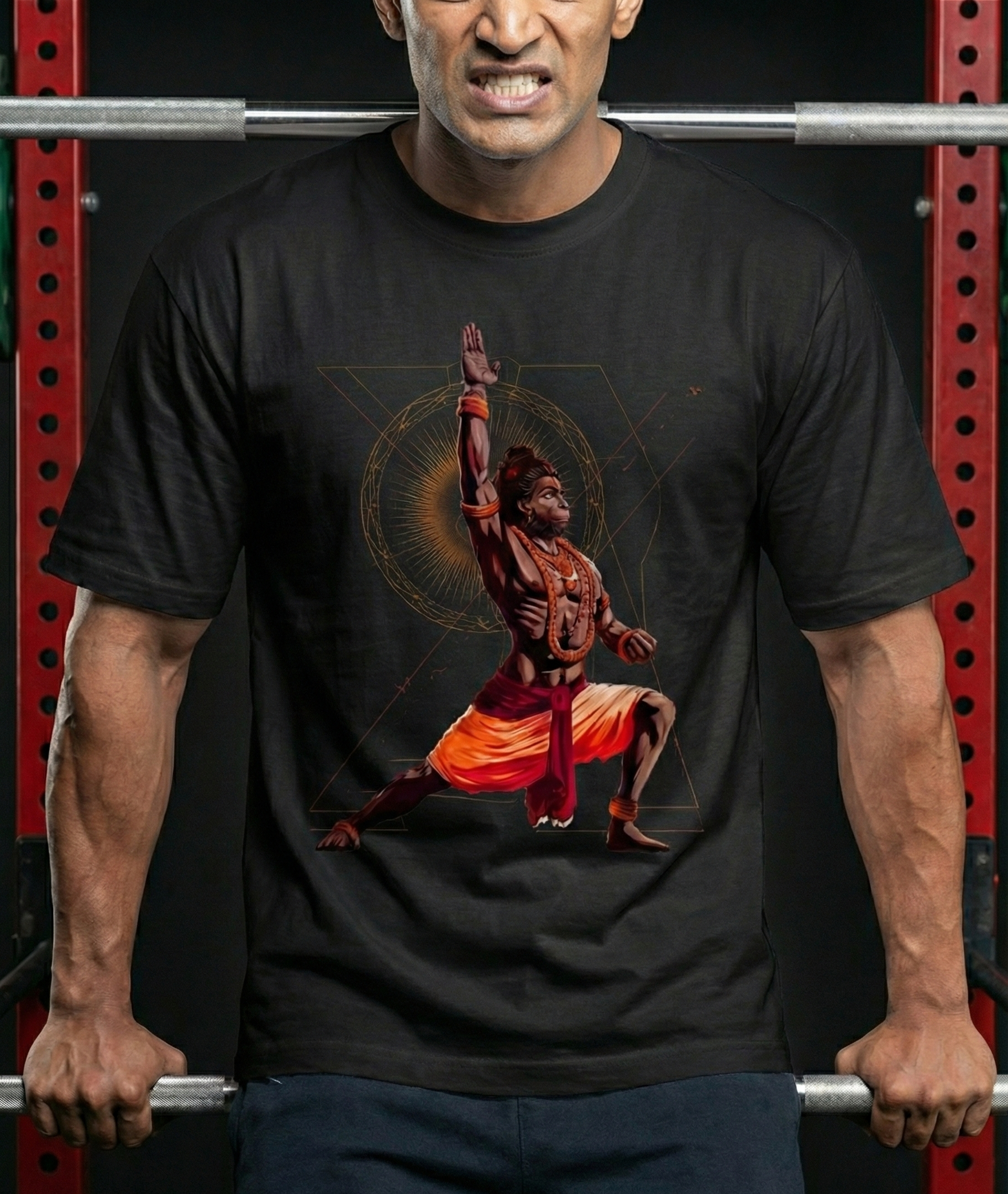 Hanuman Warrior Pose Unisex Classic Crew T-Shirt| Gym Motivation Hanuman Tee | Hindu God Workout Fitness Shirt