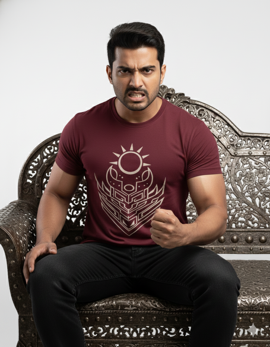 Karna Kavacha Kundala T-Shirt | Divine Armor Emblem Tee | Hindu Warrior Protection Symbol Shirt| Unisex Supima T-Shirt