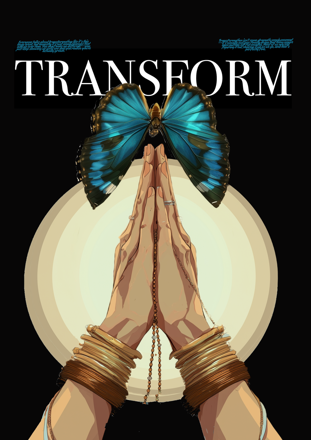 Oversized Black “Transform” Tee – Unisex Shirt with Butterfly and Praying Hands Graphic|Unisex Terry Oversized Tee