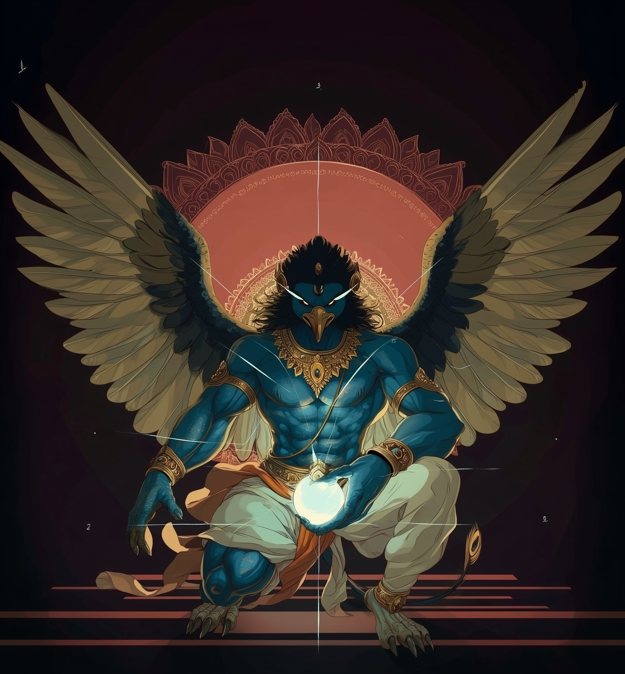 Garuda Tapestry Wall Hanging | Hindu Eagle God Meditation Art | Vahana of Vishnu Spiritual Tapestry | Mystical Bird Deity Home Decor